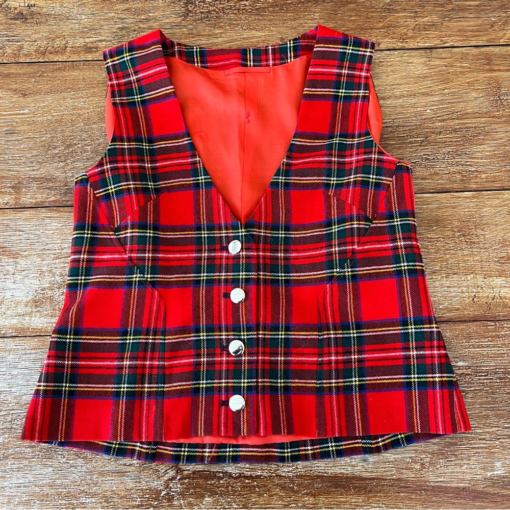 Vintage Scotch House Vest Royal Stewart Tartan Red Plaid Wool 90’s Women’s XS